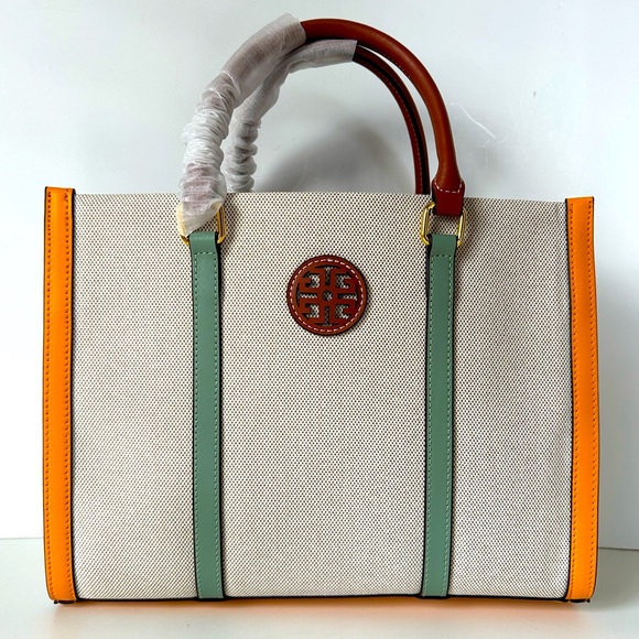 Trendy High Quality Structured Canvas Tote Bag with Yellow Leather